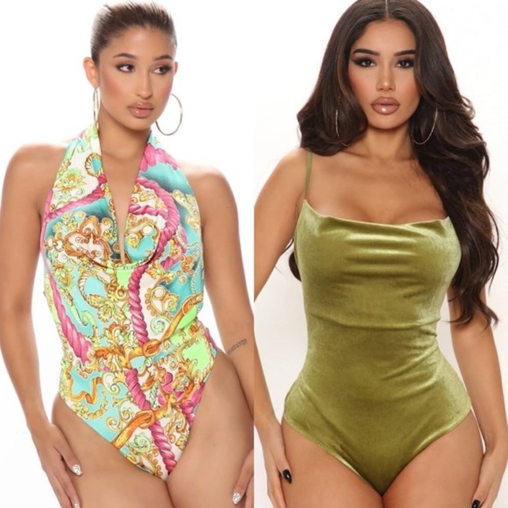 Fashion Nova NWT Bodysuit Bundle (Exotic Taste & Velvet Chartreuse) Women's XS